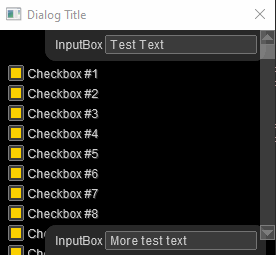 The same window, whose checkboxes are scrolled around and tabbed through. The inputboxes stay at the same position. The ui-elements never get stuck behind inputboxes now and the captions of the inputbox is now readable thanks to the decorative rectangle.
