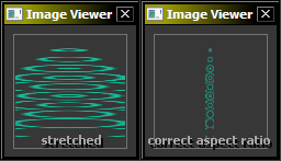 Two gui-windows who are square each who show the same high image. On the left, the image looks stretched, on the right the same image is shown with correct aspect ratio.