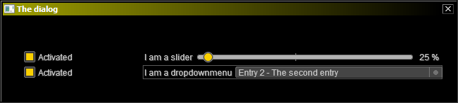 A gui window with two checkboxes, one slider and one drop down menu.