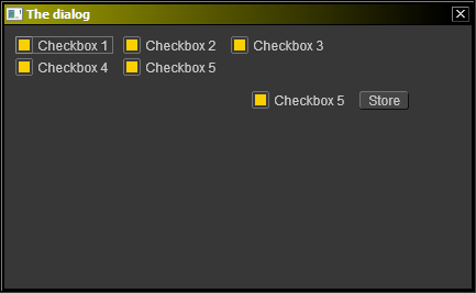 A dialog-window with six checkboxes(one new one) and a button automatically positioned.